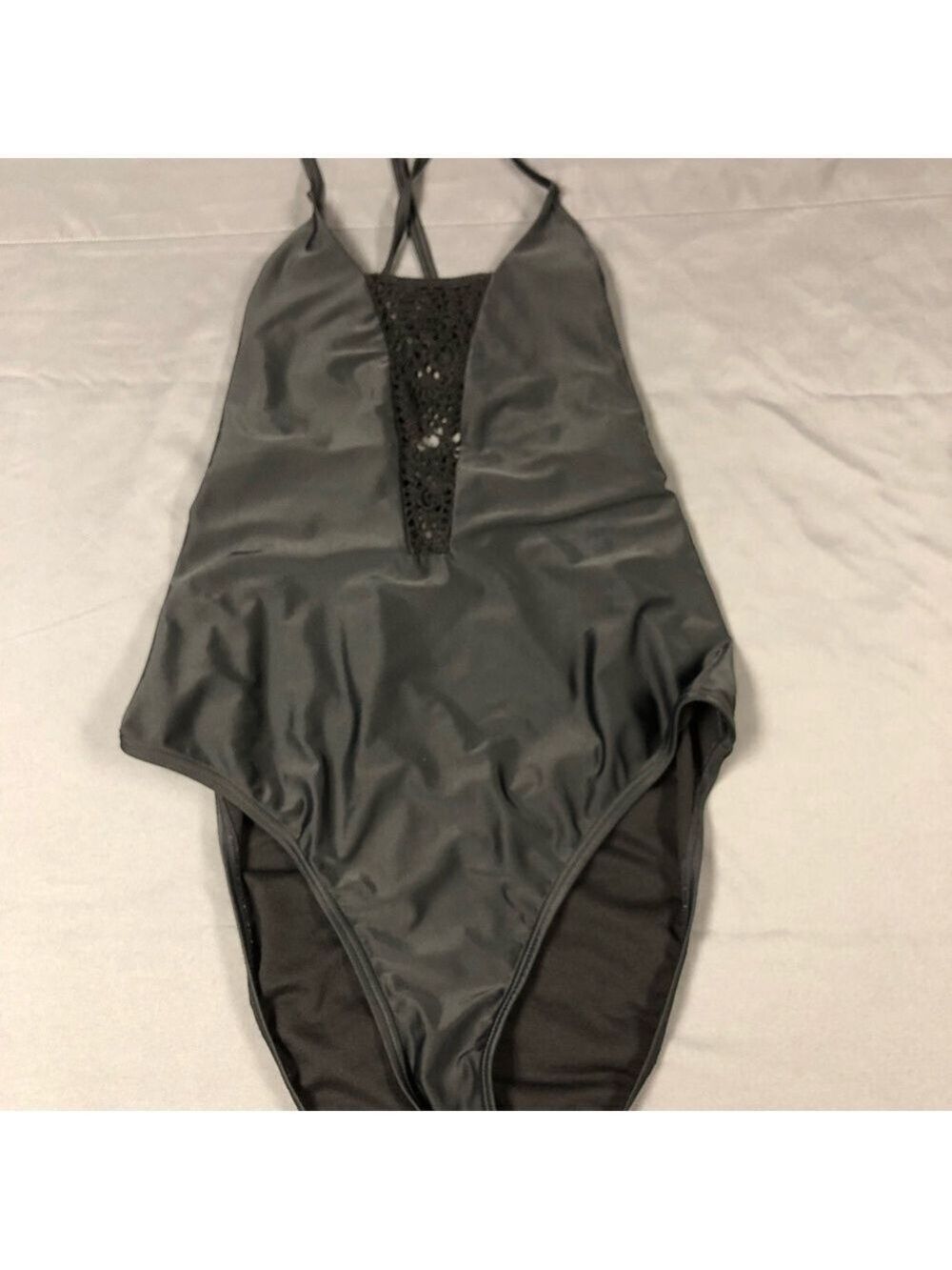Black One-Piece Swimsuit with Lace Detail NWOT